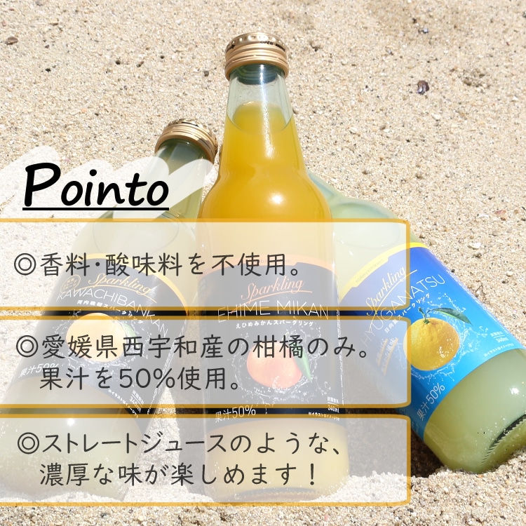 媛一スパークリング(340ml)x6本セット_温州みかん・河内晩柑・日向夏 愛媛柑橘をスカッと!「小林果園」 宅配 温州みかんx2本・河内晩柑x2本・日向夏x2本