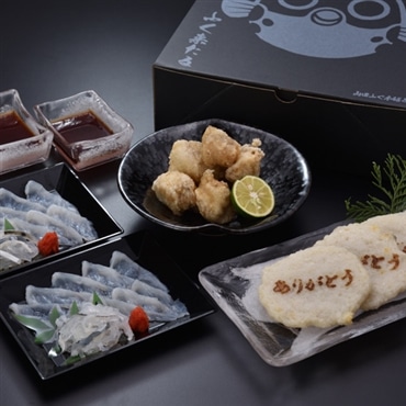 幸ふく詰め合わせセット2人前(冷凍)〔化粧箱入り〕-初めてのふぐ料理の方！ お試しに！山口ふぐ本舗きらく クリスマスやお正月の特別な日に　「有限会社きらく」産直お取り寄せ