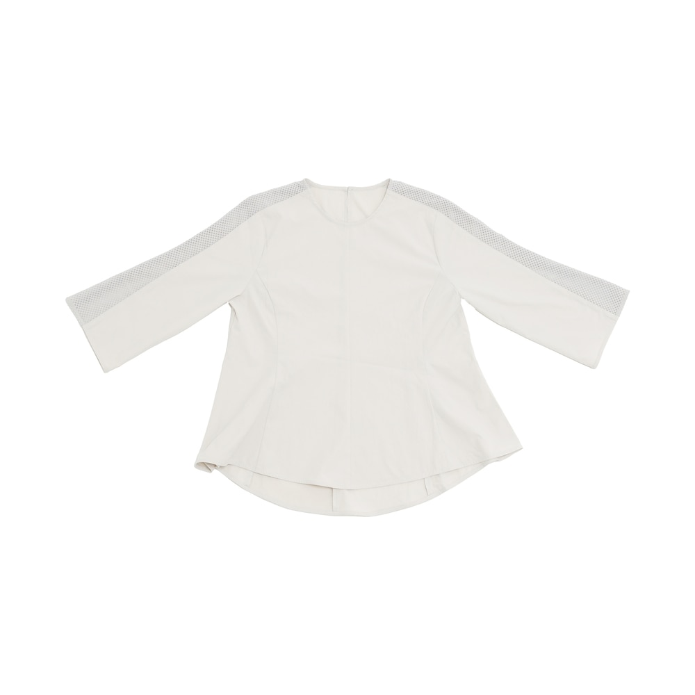 メッシュラインプルオーバーブラウス - グレー