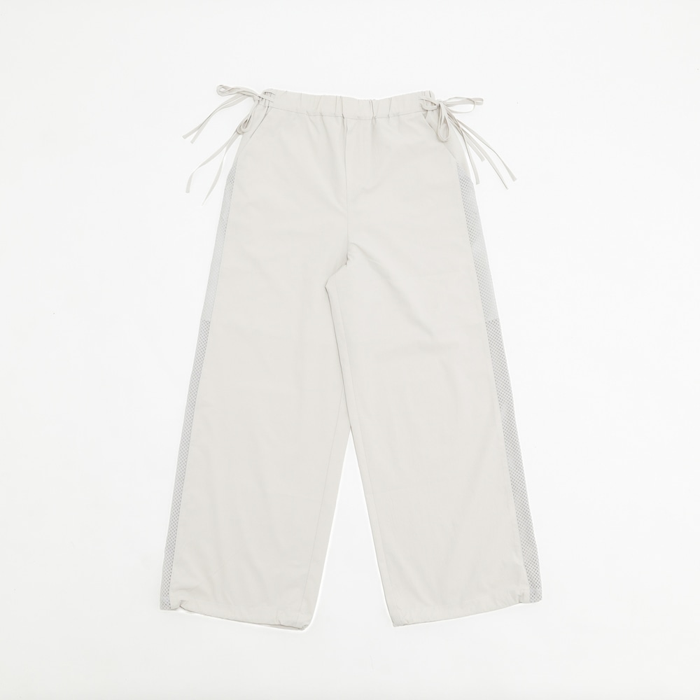 メッシュラインウエストゴムワイドパンツ - グレー