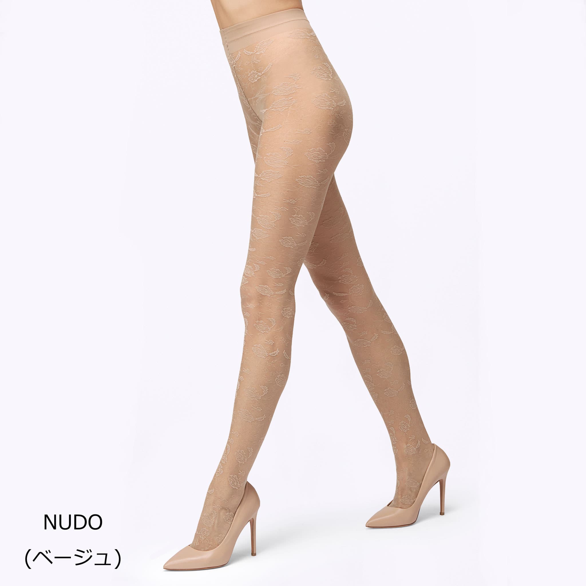 上質な履き心地を求める方に…ラグジュアリーなフラワージャガードストッキング ブラック M