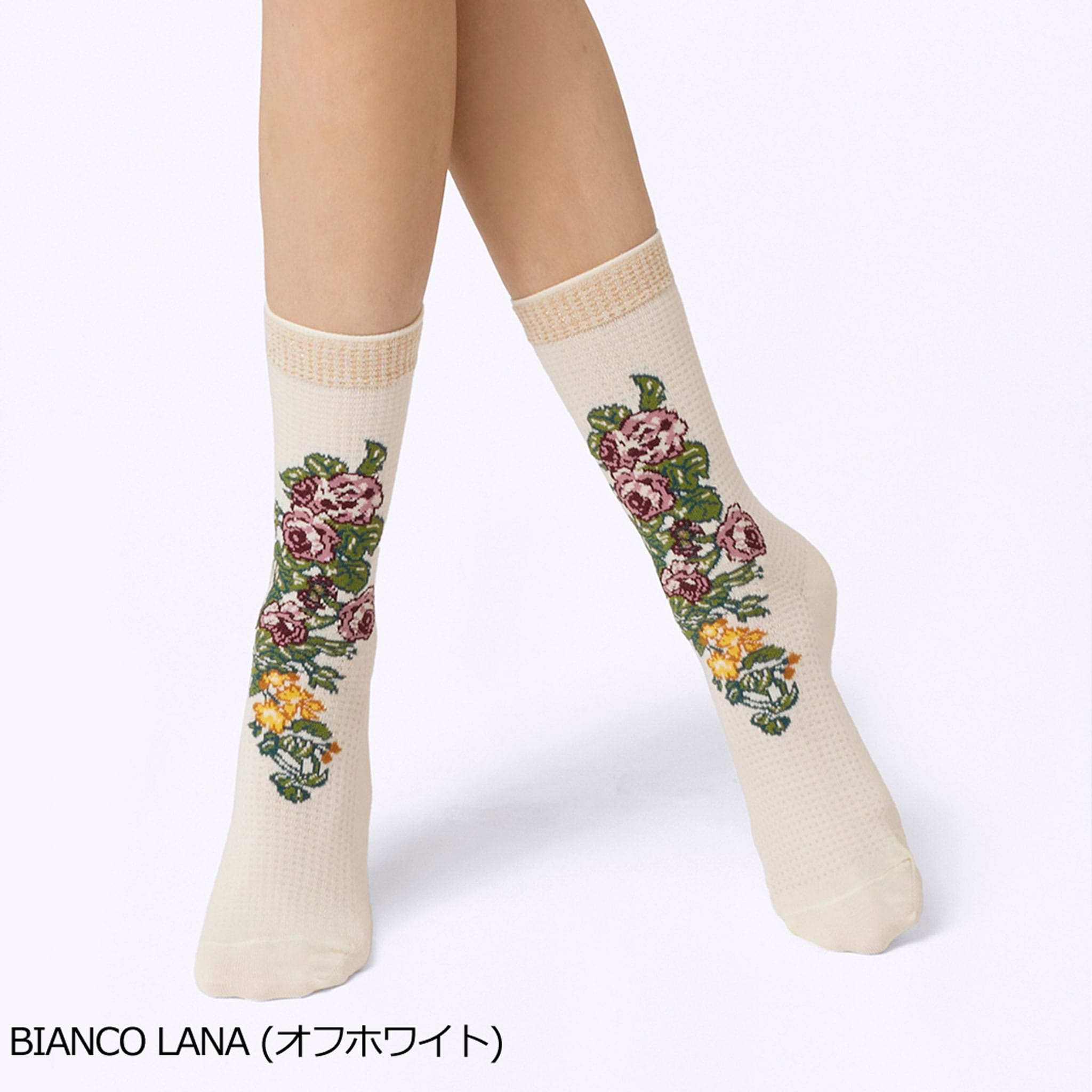 【ナンダ】レトロフラワーのワッフル編みコットンソックス 深みのある上品ボルドー ボルドー ワンサイズ(約:22.5-24.5㎝)