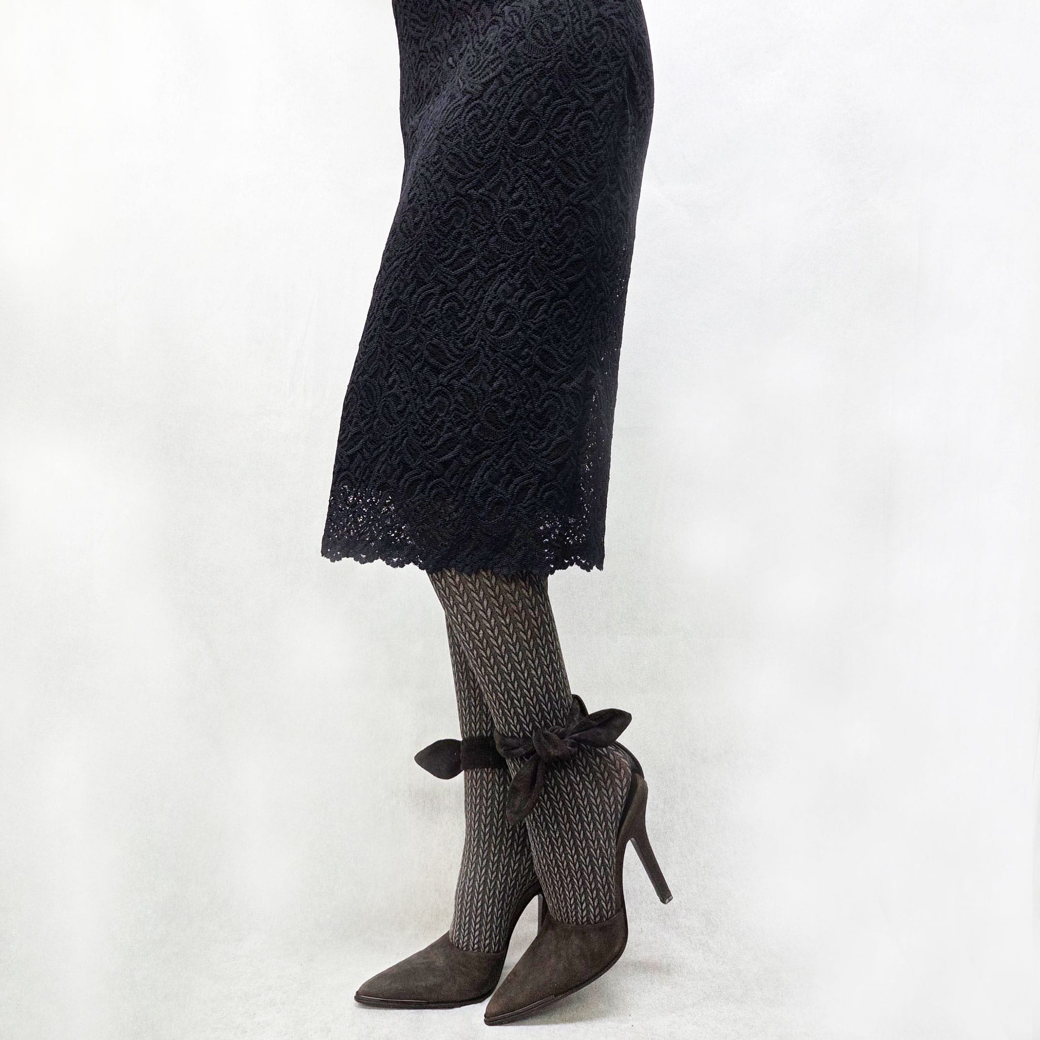 ウエストゴムのエレガントなオプラレーススカート ブラック SM