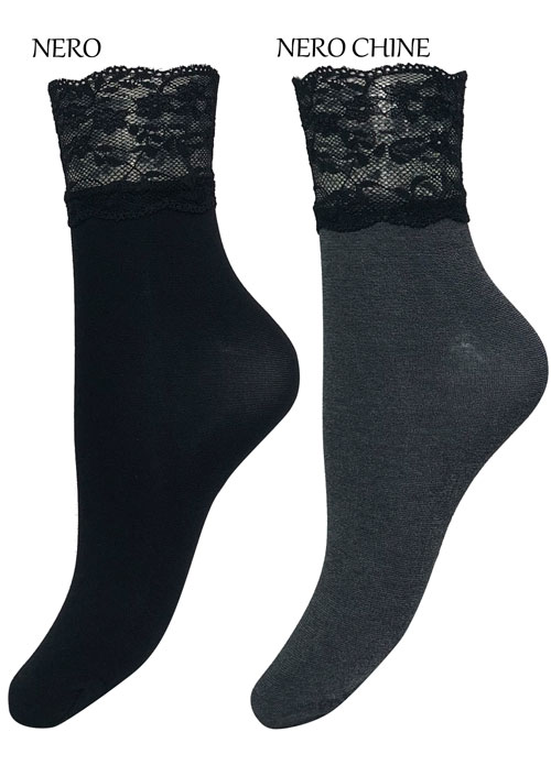 幅広ストレッチレース付きコットンソックス 可愛さが引き立つメランジグレー メランジグレー フリーサイズ(約:22.5-24.5㎝)