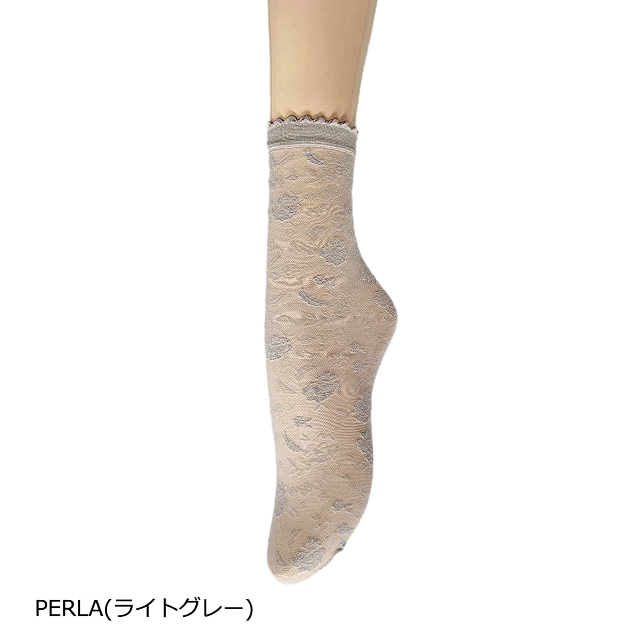 上質な履き心地を求める方に…ラグジュアリーなフラワージャガードソックス 無地感覚で合わせられる肌なじみの良いベージュ ベージュ フリーサイズ