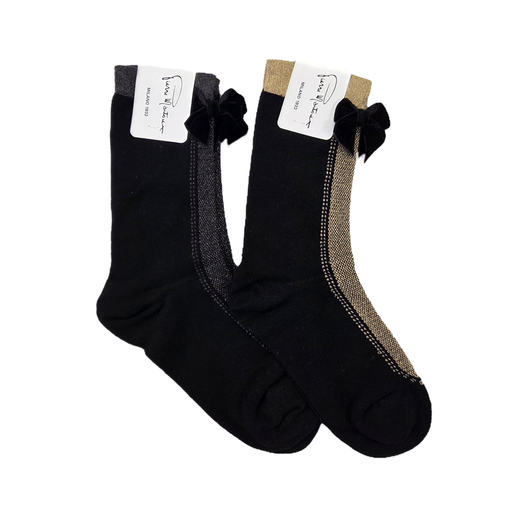 【リーナ】ワンランク上のイタリア製ソックス ベルベットリボン×ラメソックス シルバー シルバー ワンサイズ(約:22.5-24.5㎝)