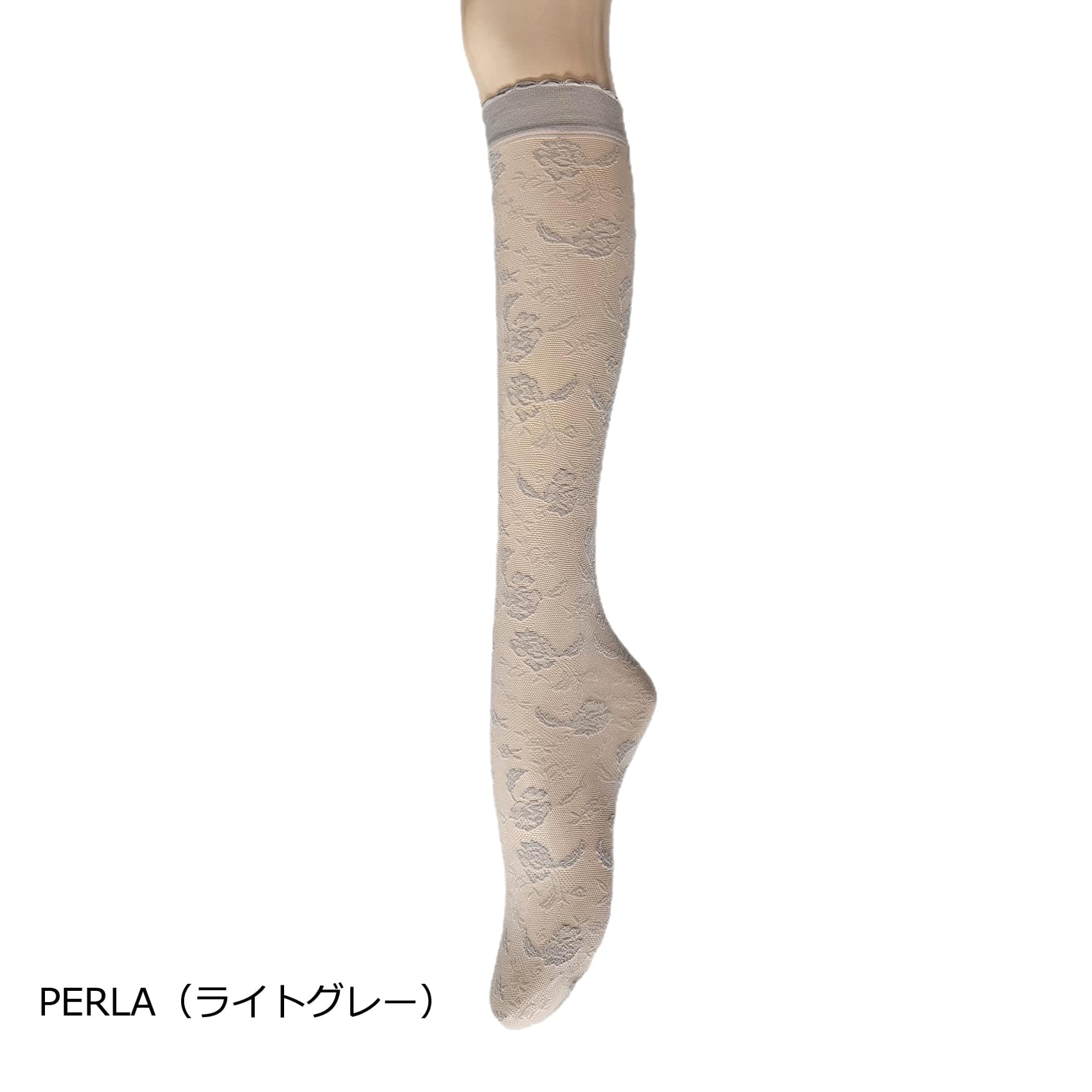 上質な履き心地を求める方に…ラグジュアリーなフラワージャガードハイソックス 無地感覚で合わせられる肌なじみの良いベージュ ベージュ フリーサイズ