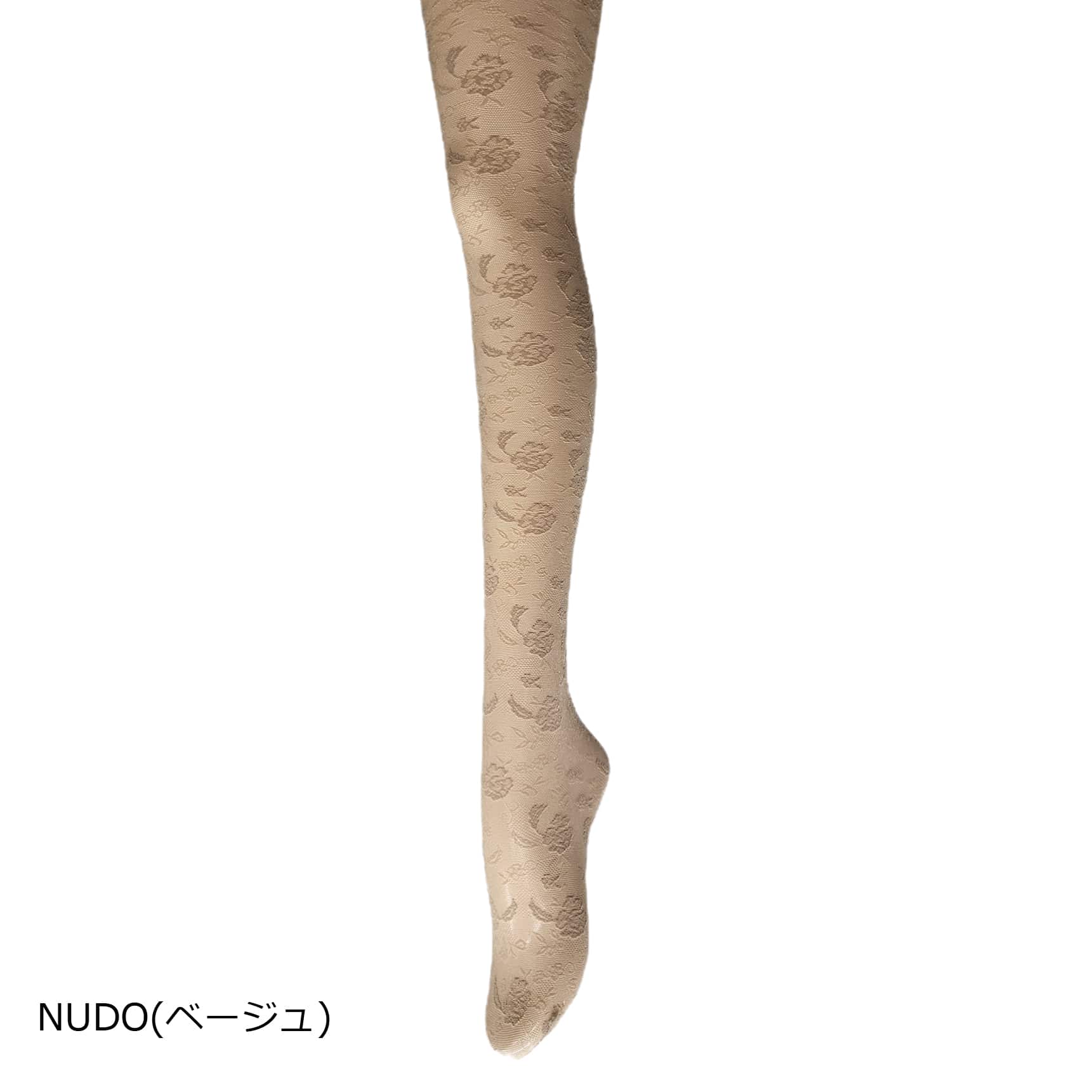 上質な履き心地を求める方に…ラグジュアリーなフラワージャガードストッキング ブラック L