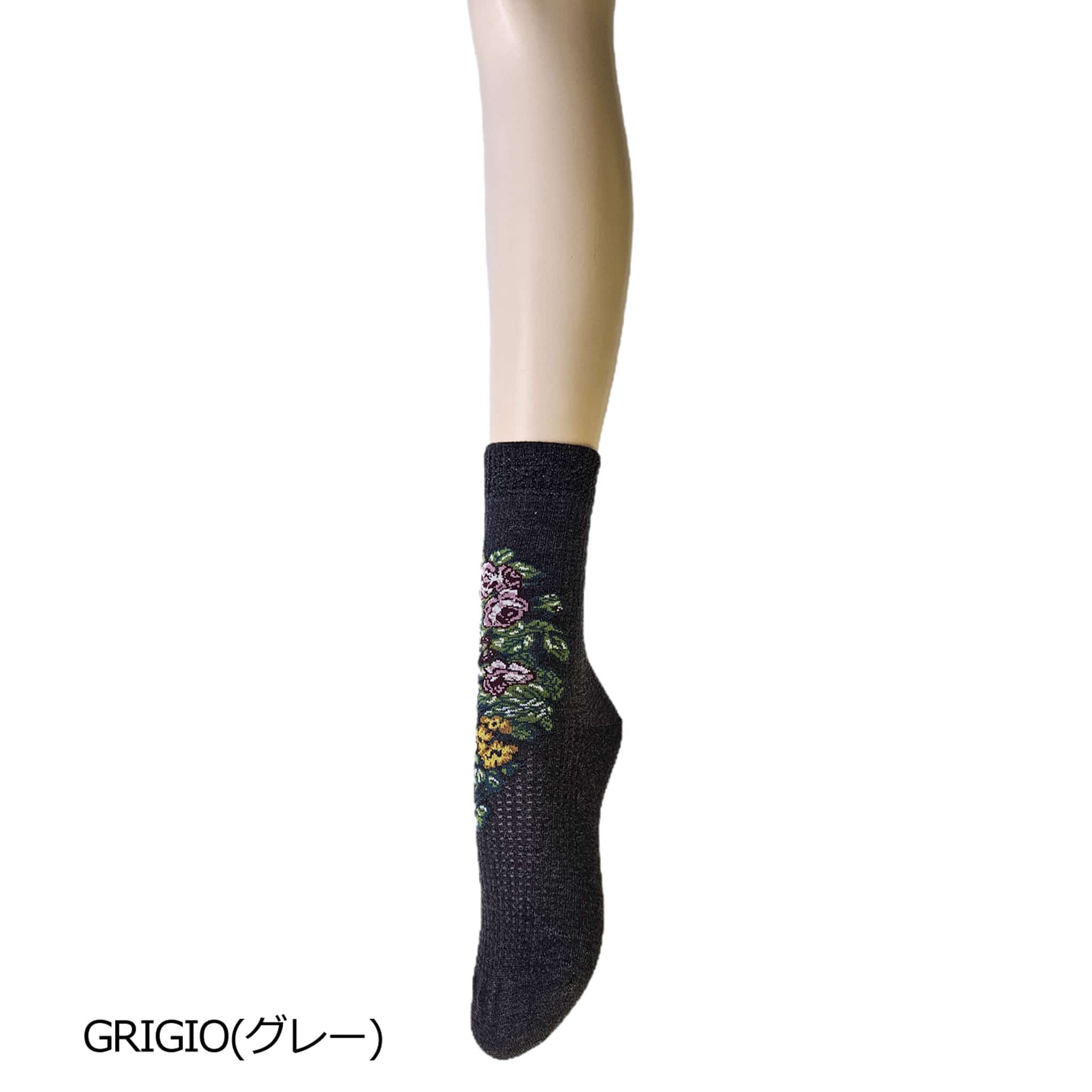 【ナンダ】レトロフラワーのワッフル編みコットンソックス 深みのある上品ボルドー ボルドー ワンサイズ(約:22.5-24.5㎝)