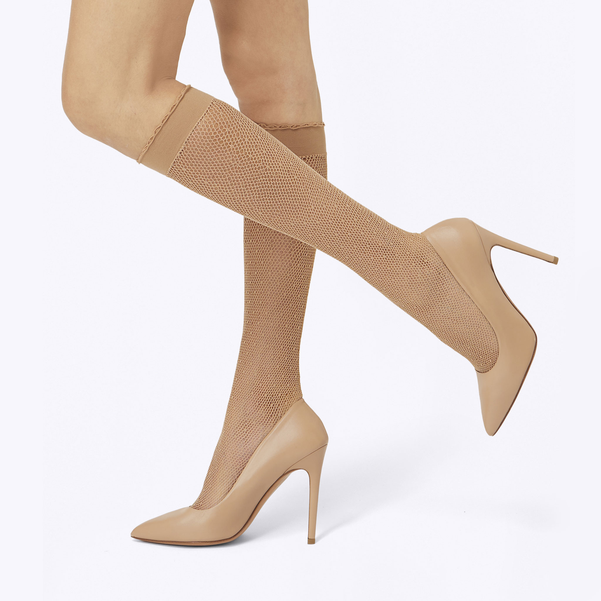 【アンブル】ドット×レース×ネットハイソックス　イタリアンレースの軽やかさと透明感の美しさが女性らしいハイソックス