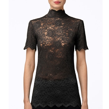 レースハイネック半袖プルオーバー