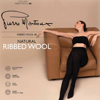 メリノウール混細リブタイツ