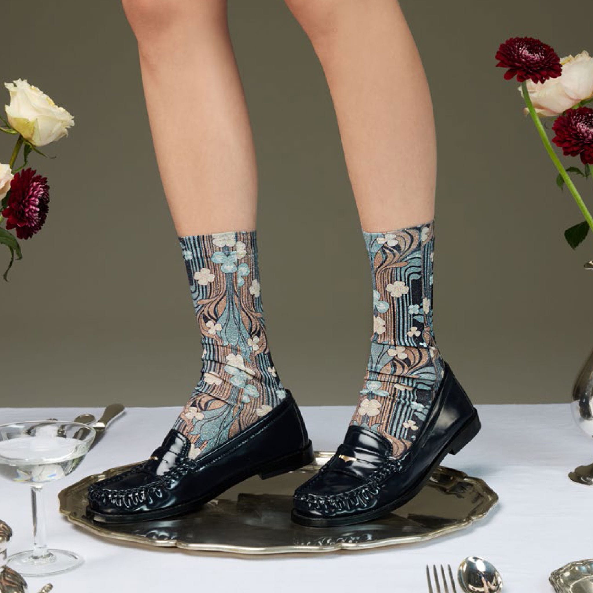 【ミレア】モダンデザインのラメプリントソックス