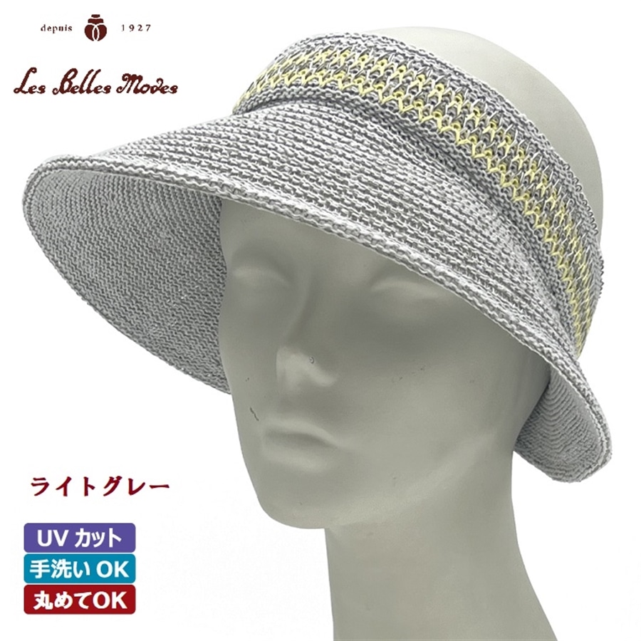 麻混の格子柄サンバイザー〔ライトグレー〕 ライトグレー