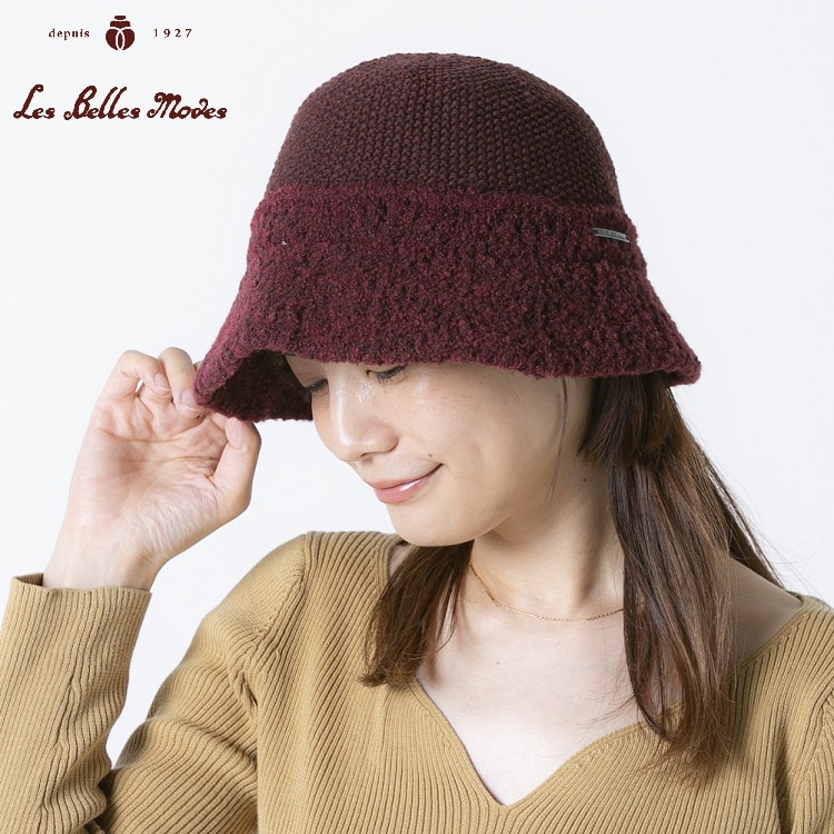 ブークレーレースのバケットハット〔ボルドー〕