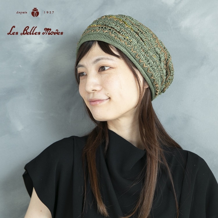 艶めくニットヘアバンド〔カーキ系〕