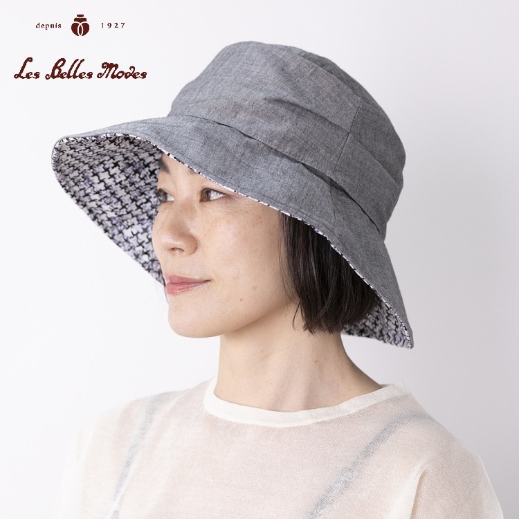 コットン混の軽やか遮光・遮熱ハット〔ブラック〕