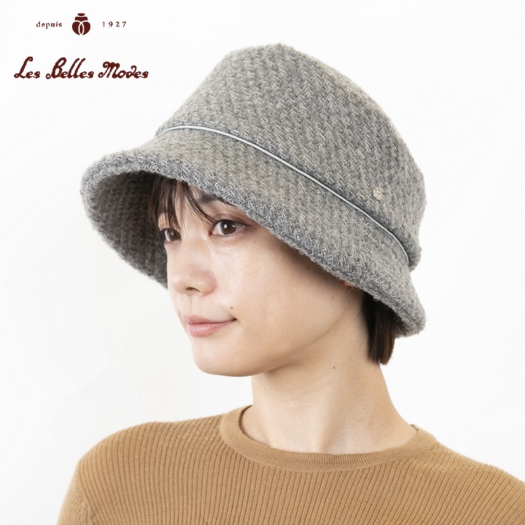 ウールMIXツィードクローシュ〔グレー〕