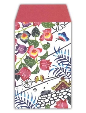 琉球紅型　ポチ袋　紅型プリント　宮城守男　「猫とブーゲンビレア」５枚入