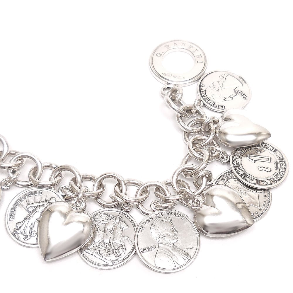 GIOVANNI RASPINI ジョバンニ・ラスピーニ ブレスレット コイン ハート マンテル Tバー トグルクラスプ シルバー925 いぶし銀