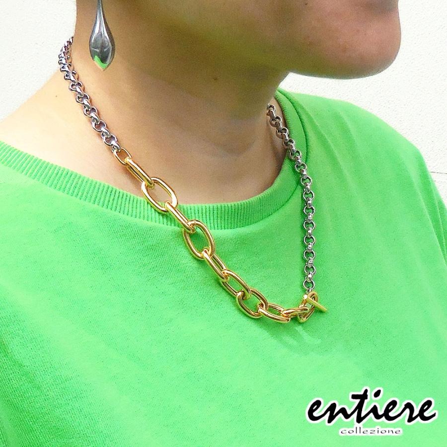 entiere アンティエーレ ネックレス マンテル トグルクラスプ Tバー バイカラー 45cm レディース シルバー925