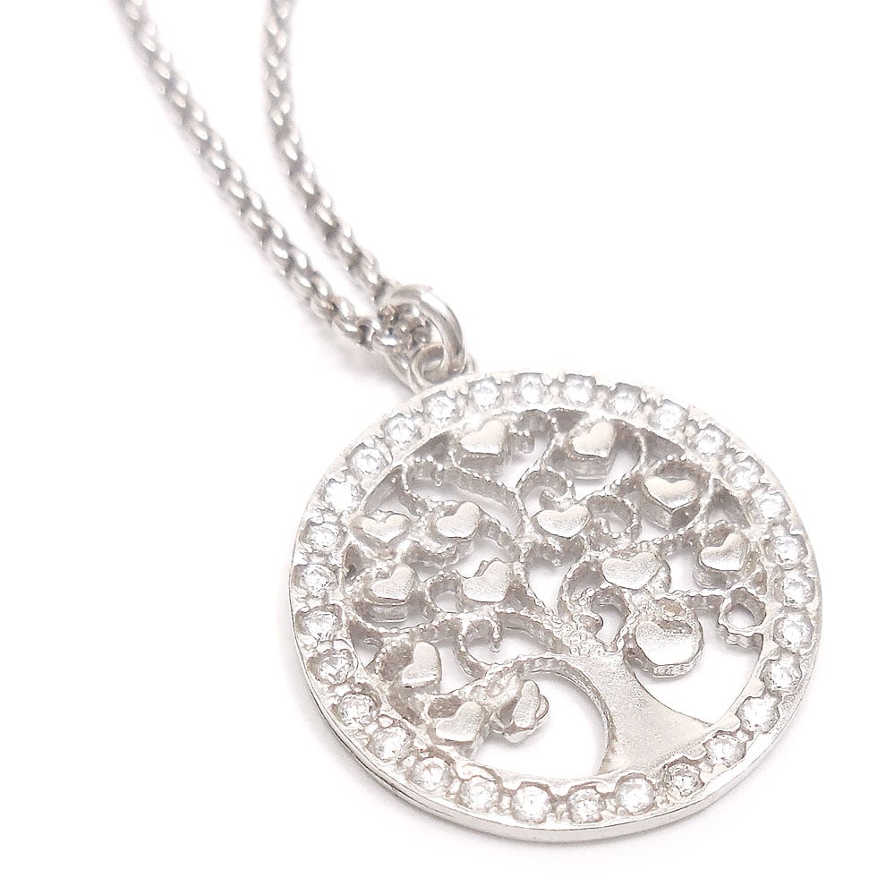 entiere アンティエーレ ネックレス 生命の木 Tree of Life サークル レディース キュービックジルコニア シルバー925 ロジウムメッキ イタリア製