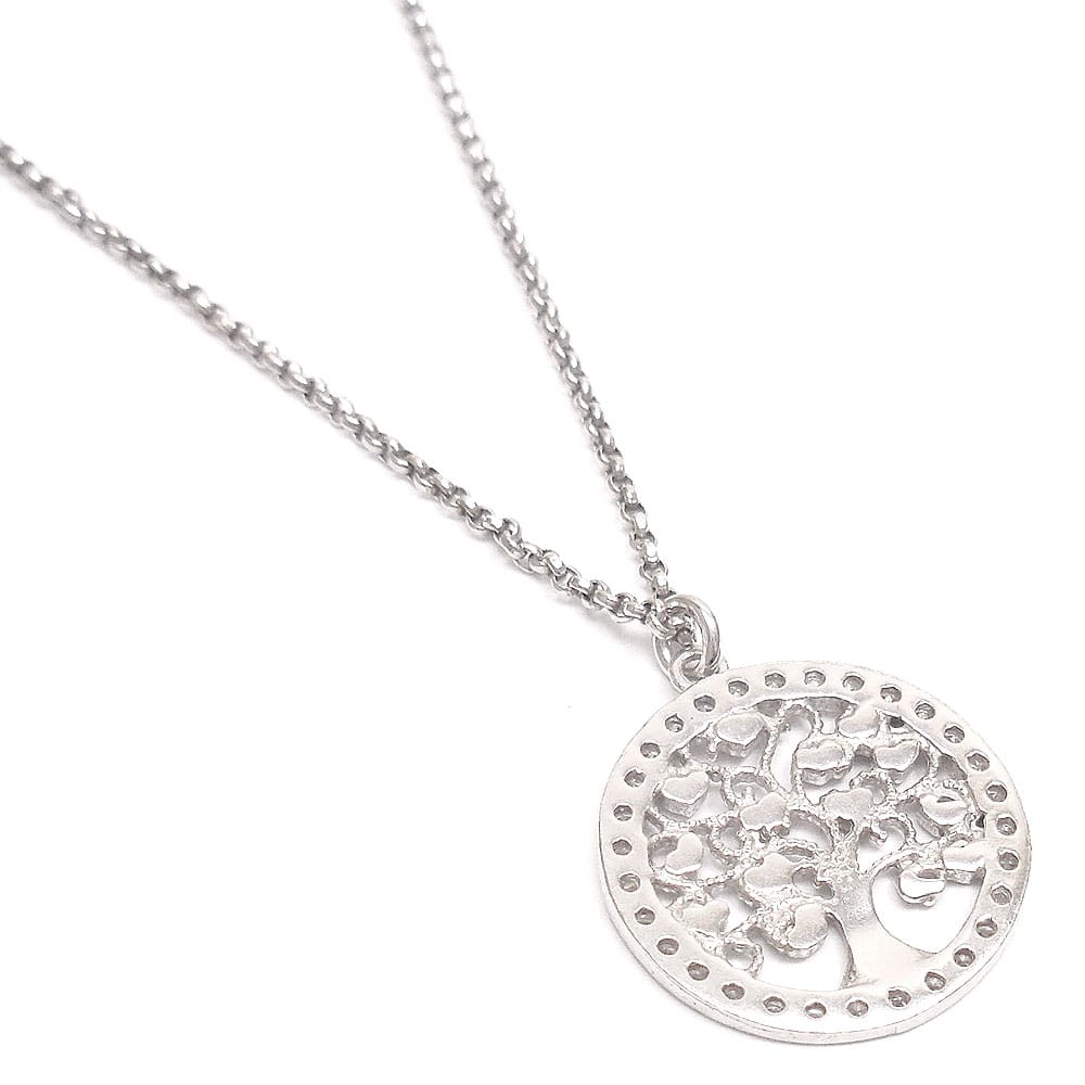 entiere アンティエーレ ネックレス 生命の木 Tree of Life サークル レディース キュービックジルコニア シルバー925 ロジウムメッキ イタリア製