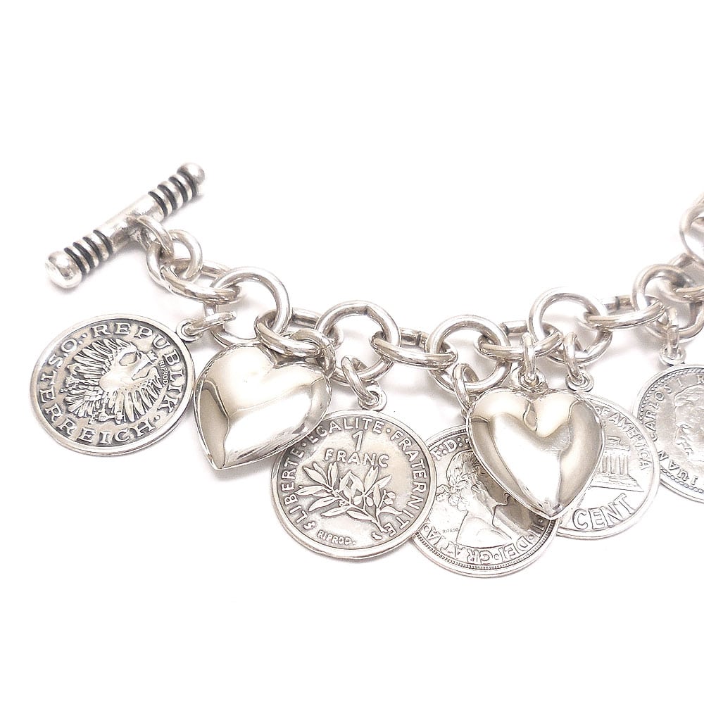 GIOVANNI RASPINI ジョバンニ・ラスピーニ ブレスレット コイン ハート マンテル Tバー トグルクラスプ シルバー925 いぶし銀