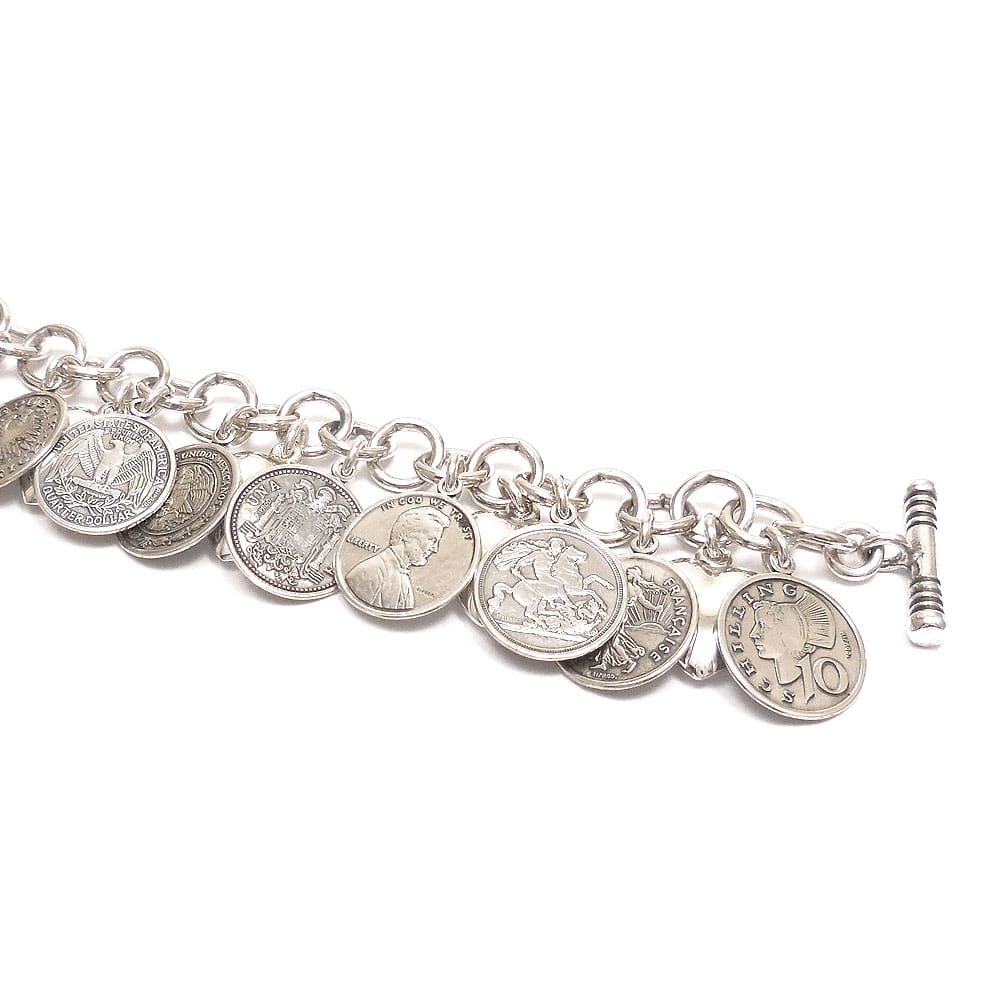 GIOVANNI RASPINI ジョバンニ・ラスピーニ ブレスレット コイン ハート マンテル Tバー トグルクラスプ シルバー925 いぶし銀