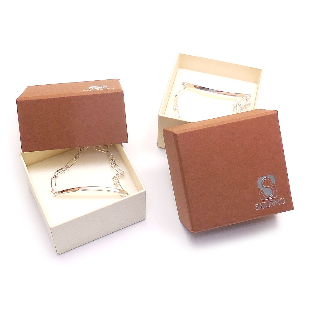 SATURNO サツルノ ペア ブレスレット シルバー925 フィガロチェーン 名入れ 刻印 18cm&20cm レディース メンズ 18cm×20cm