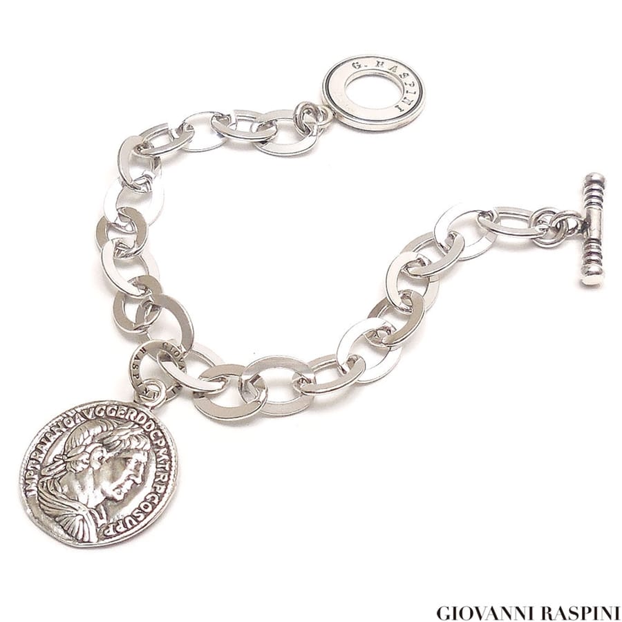 GIOVANNI RASPINI ジョバンニ・ラスピーニ ブレスレット 古代ローマコインチャーム マンテル Tバー トグルクラスプ シルバー925 いぶし銀
