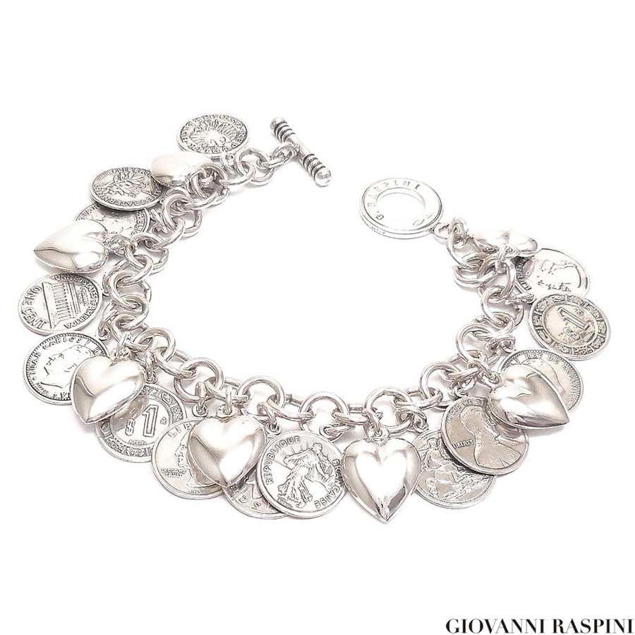 GIOVANNI RASPINI ジョバンニ・ラスピーニ ブレスレット コイン ハート マンテル Tバー トグルクラスプ シルバー925 いぶし銀