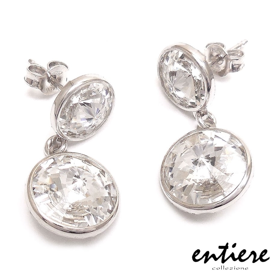 entiere アンティエーレ ピアス ダングル クリスタルガラス シルバー925 ロジウムメッキ スタッド式 キャッチ式 両耳用 レディース
