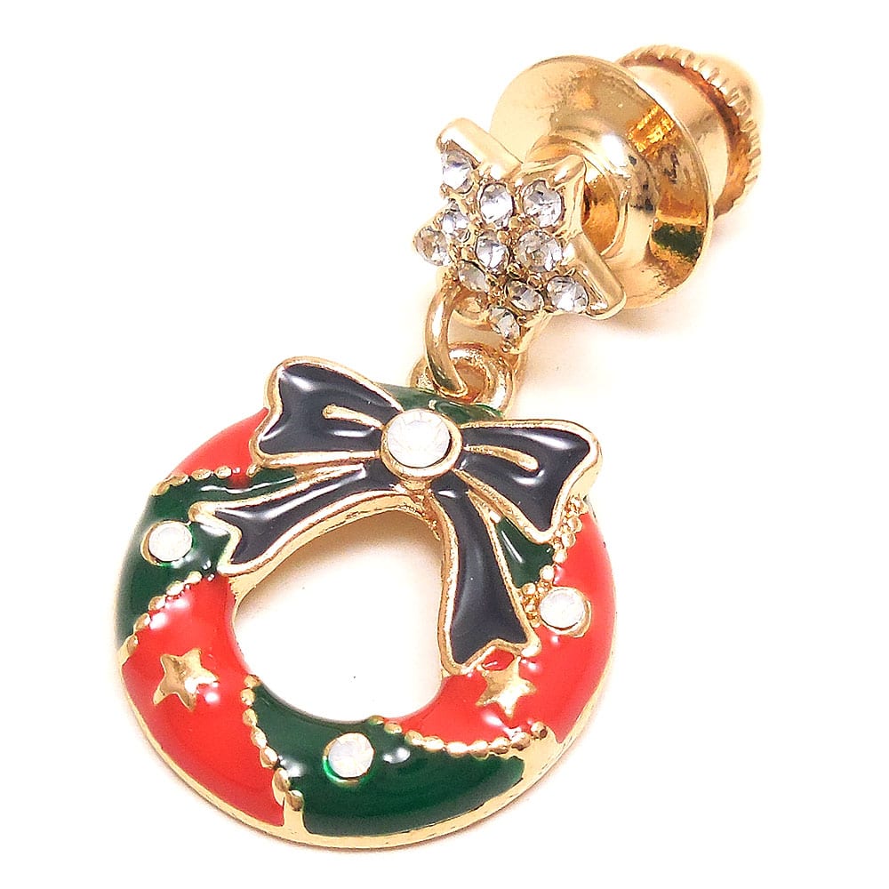 entiere アンティエーレ ピンブローチ ラペルピン クリスマスリース クリスタルガラス ゴールドカラー メンズ レディース