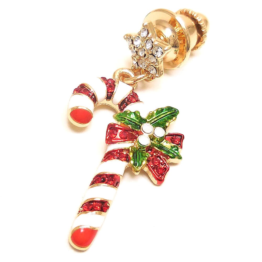 entiere アンティエーレ ピンブローチ ラペルピン クリスマスステッキ クリスタルガラス ゴールドカラー メンズ レディース
