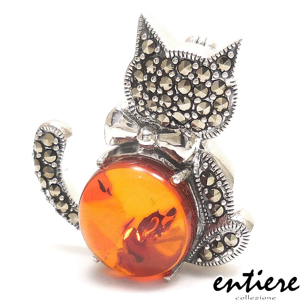 entiere アンティエーレ ブローチ レディース 猫 ネコ 琥珀 コハク アンバー シルバー925