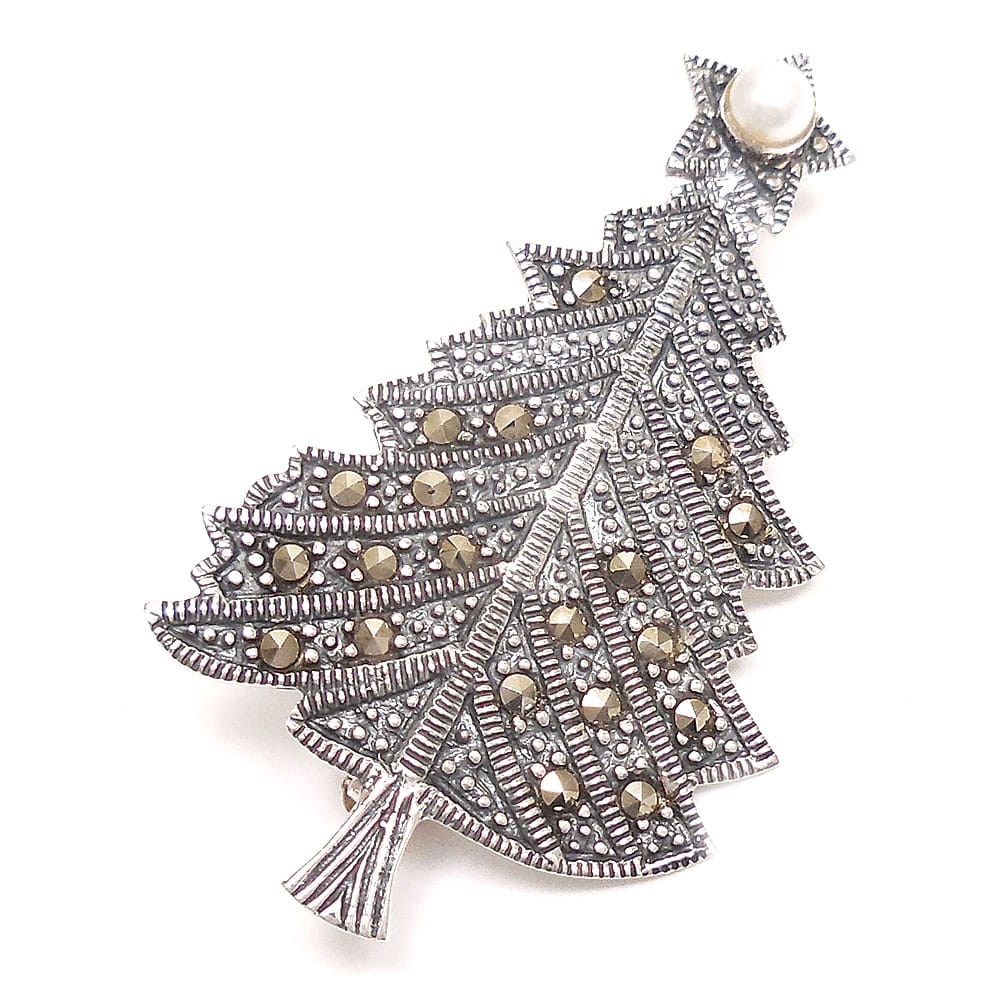 entiere アンティエーレ ブローチ クリスマスツリー シルバー925 マーカサイト 淡水パール