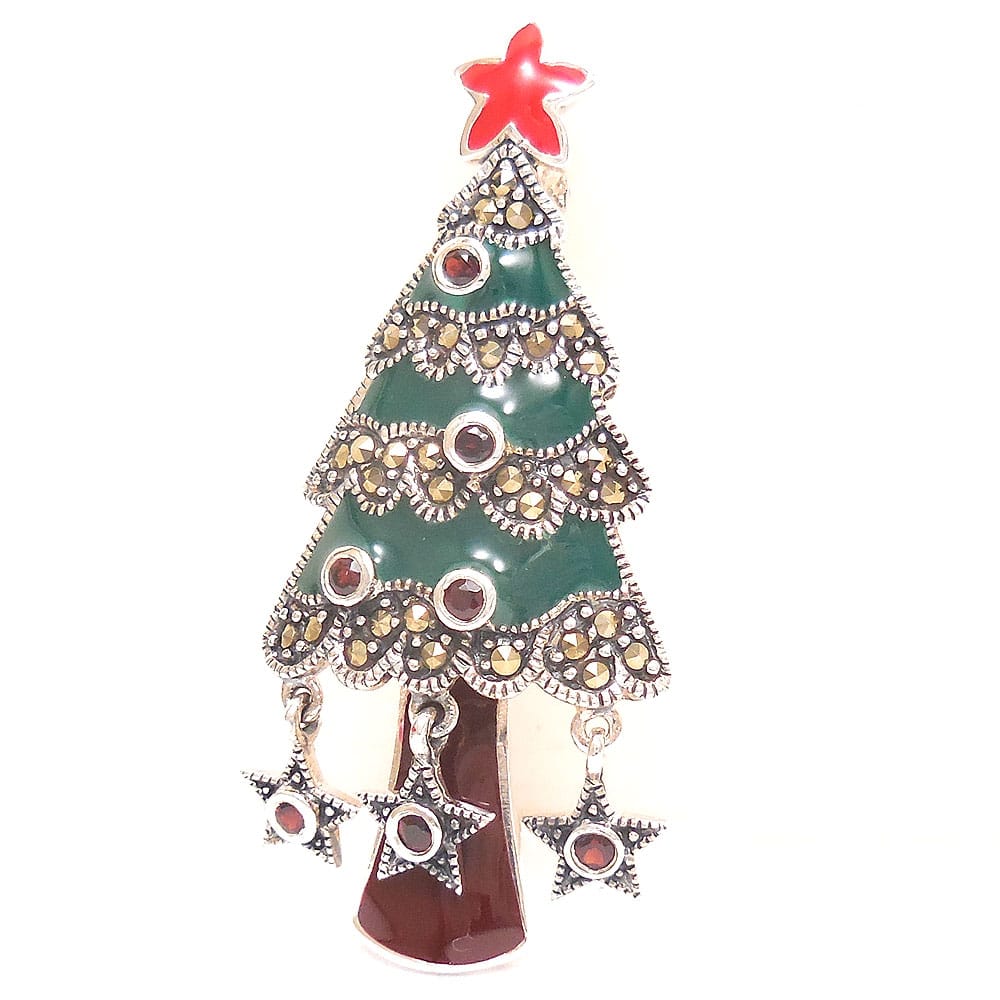 entiere アンティエーレ ブローチ 星が揺れるクリスマスツリー シルバー925 ガーネット マーカサイト