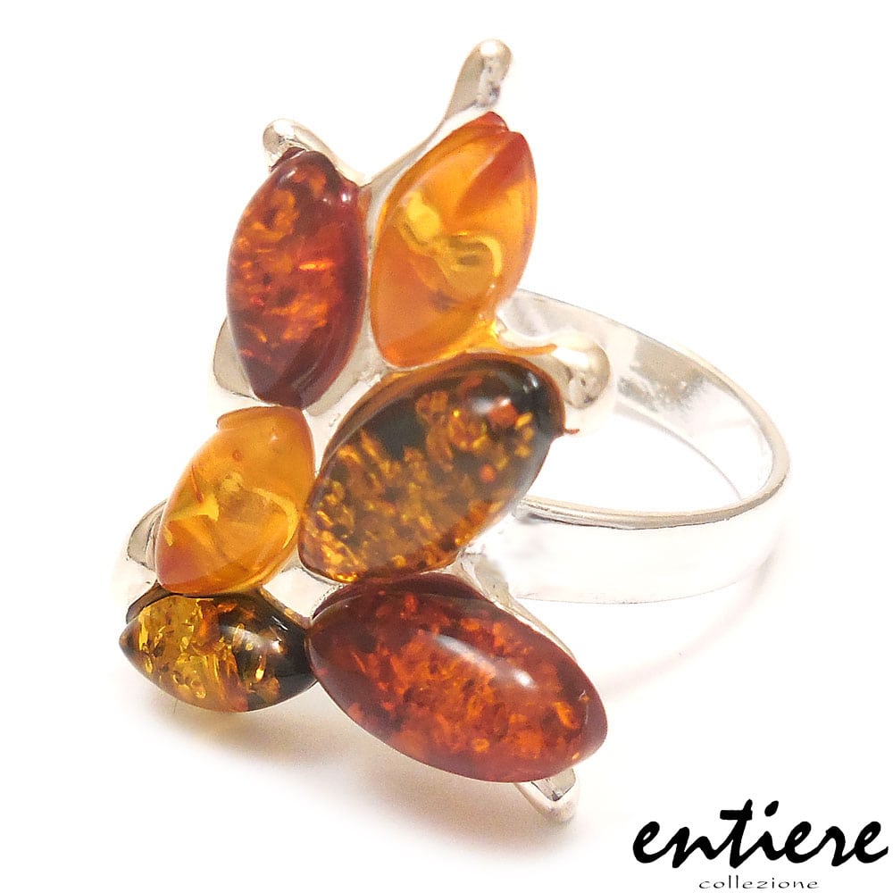 entiere アンティエーレ リング 指輪 シルバー925 琥珀 コハク アンバー レディース 枝葉 16号