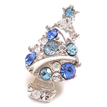 entiere アンティエーレ ピンブローチ ラペルピン クリスマスツリー クリスタルガラス ブルー・クリア・シルバーカラー メンズ レディース