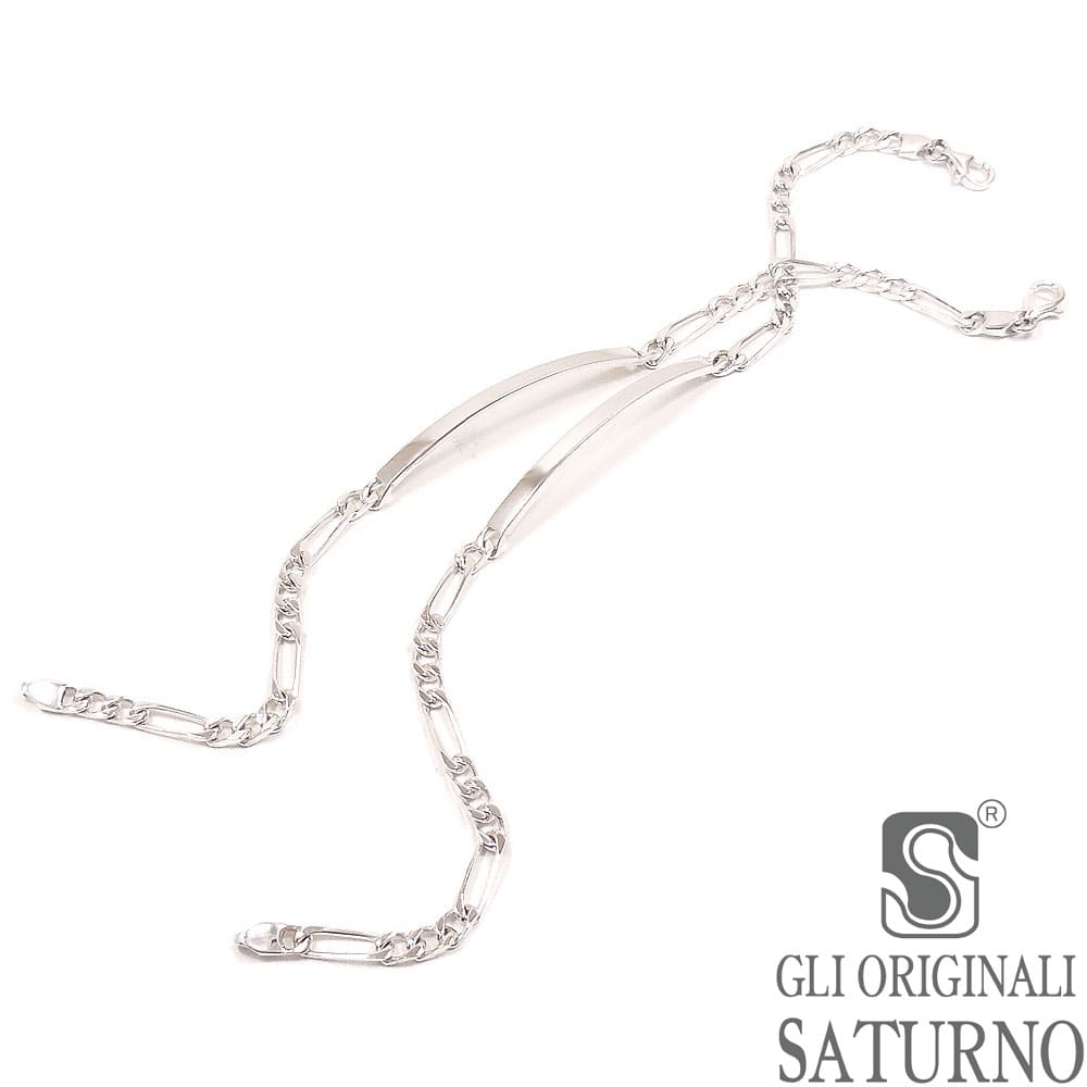 SATURNO サツルノ ペア ブレスレット シルバー925 フィガロチェーン 名入れ 刻印 20cm×2本 レディース メンズ