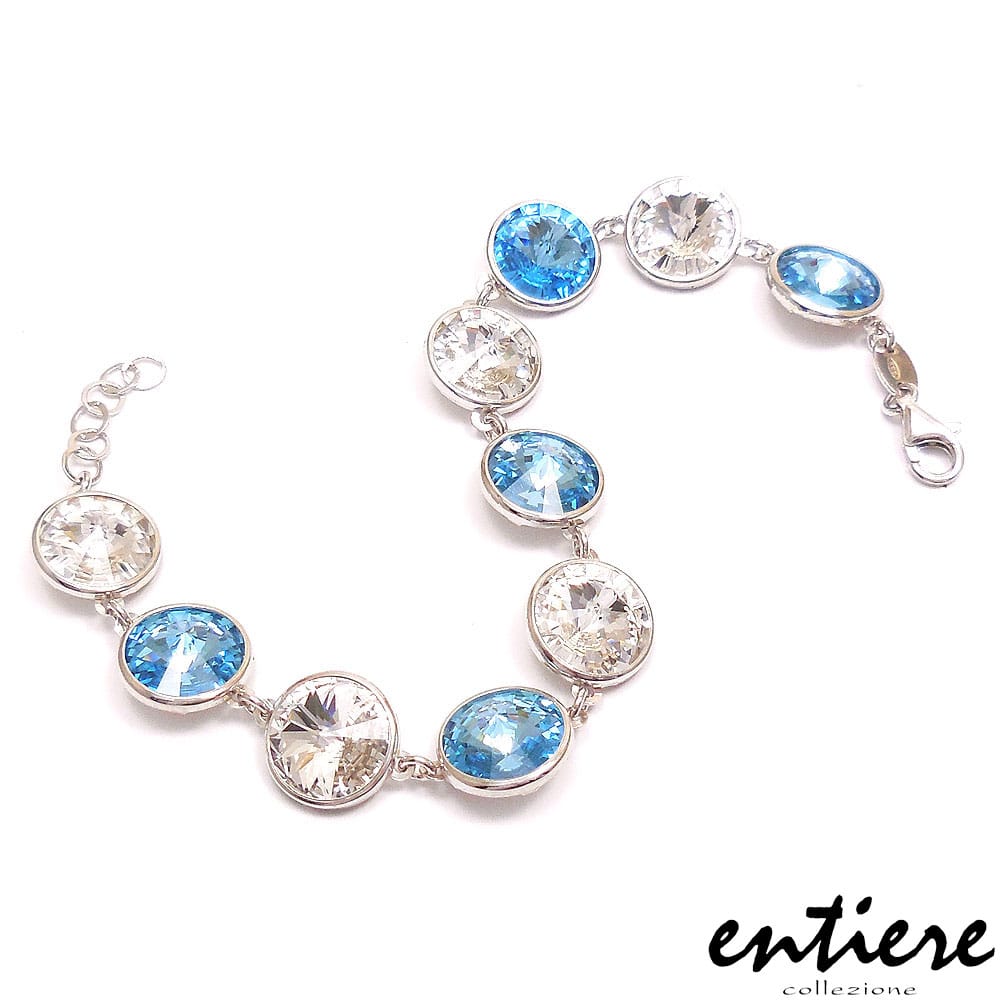 entiere アンティエーレ ブレスレット 18.5cm ラウンド・クリスタルガラス ブルー・クリア シルバー925 ロジウムメッキ レディース イタリア製
