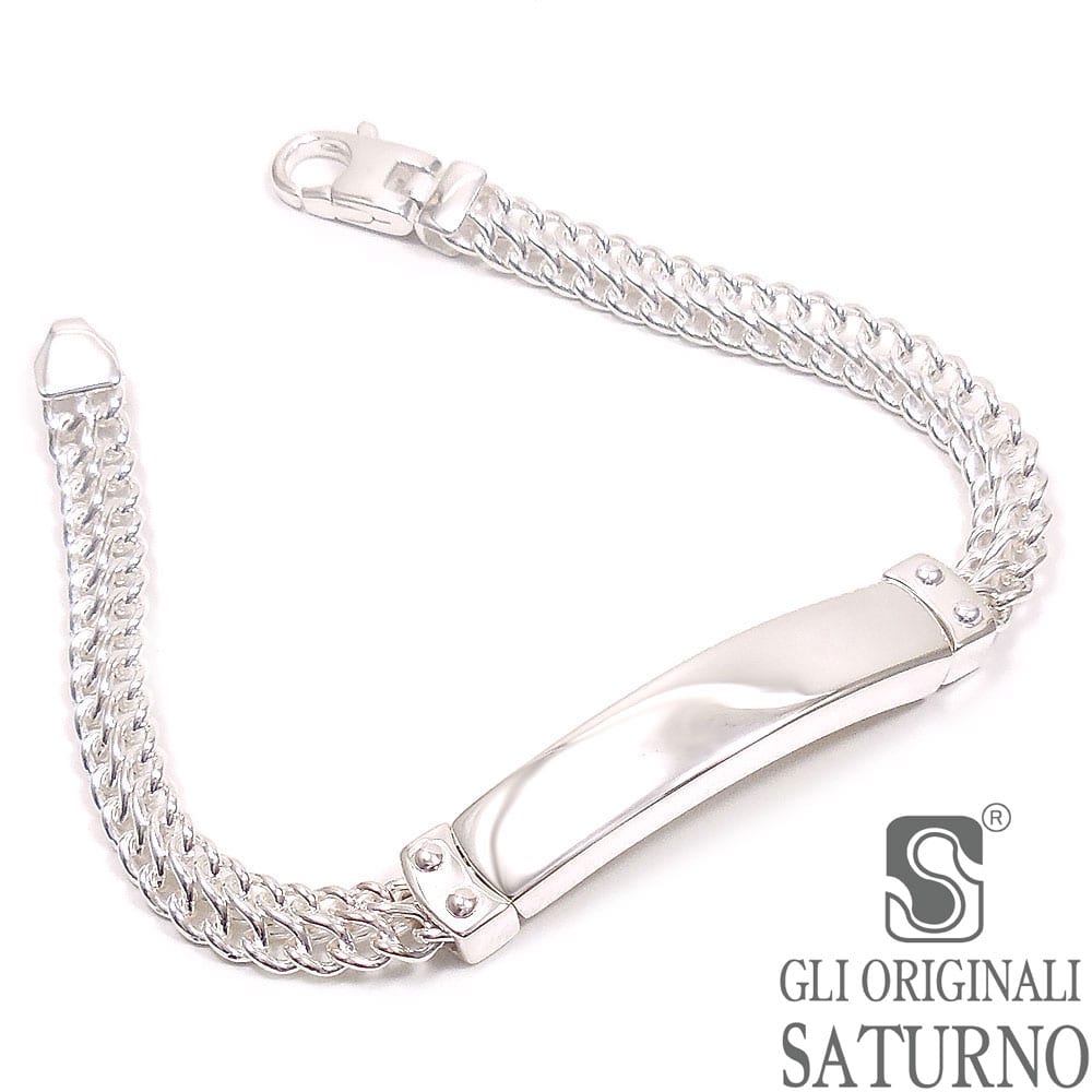 SATURNO サツルノ ブレスレット シルバー925 プレート＆ダブルチェーン メンズ 20.5cm