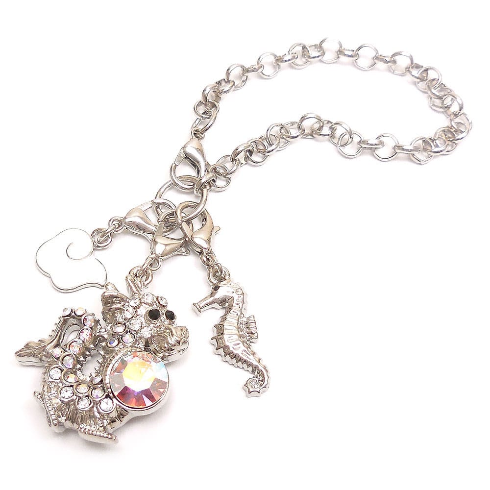 entiere アンティエーレ キラキラ チャーム バッグチャーム 辰 龍 ドラゴン タツノオトシゴ＆雲ミニチャーム シルバー/クリアカラー