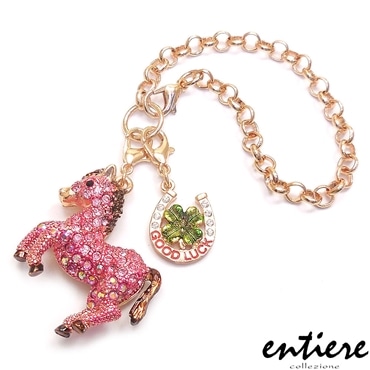 entiere アンティエーレ キラキラ バッグチャーム 馬 午 ウマ 馬蹄＆クローバーミニチャーム ゴールド/ピンクカラー