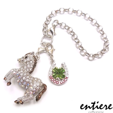 entiere アンティエーレ キラキラ バッグチャーム 馬 午 ウマ 馬蹄＆クローバーミニチャーム シルバー/クリアカラー