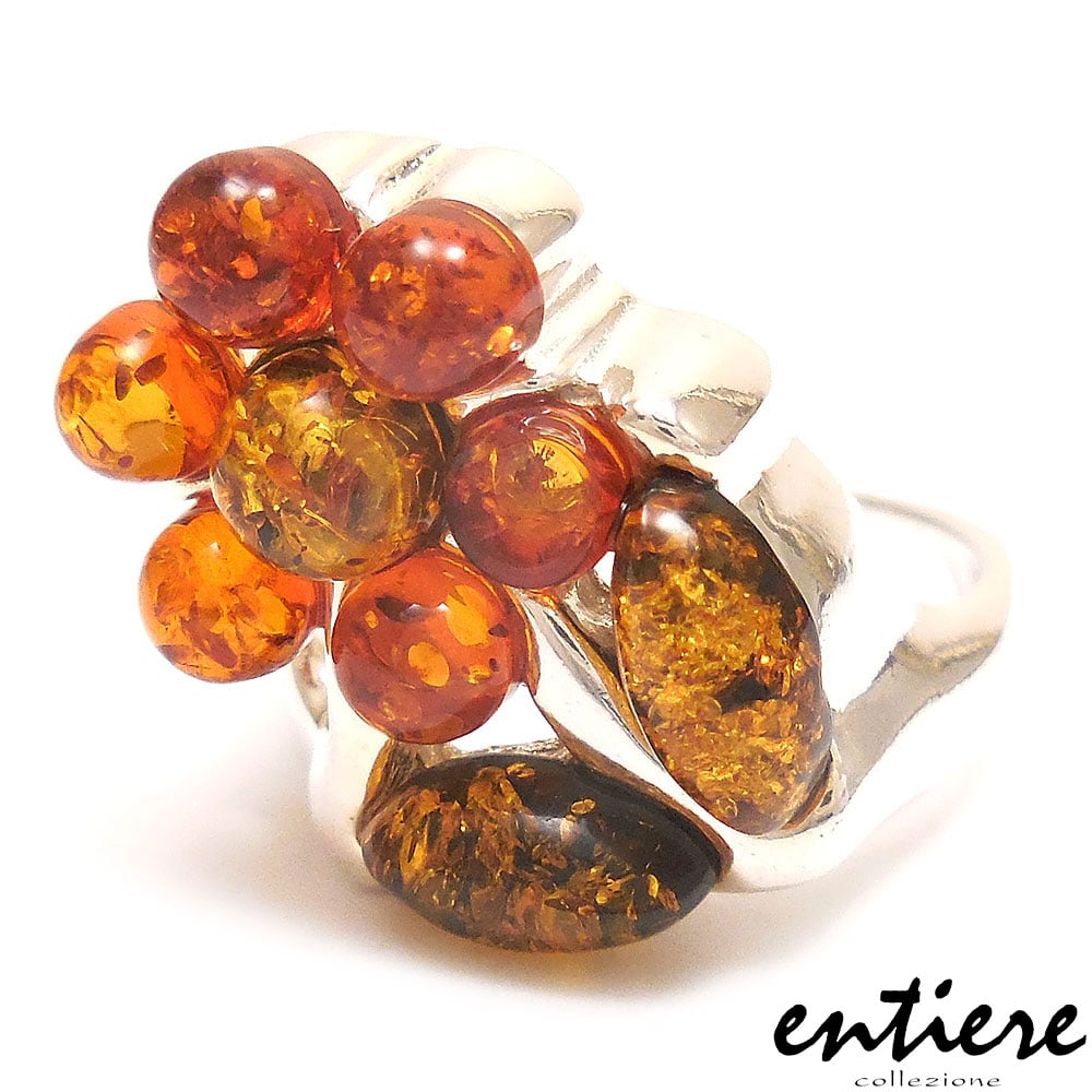 entiere アンティエーレ リング 指輪 シルバー925 琥珀 コハク アンバー レディース 花一輪 14号