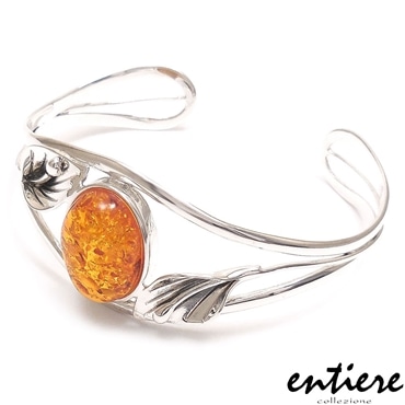 entiere アンティエーレ バングル 琥珀 アンバー 植物模様 シルバー925 レディース
