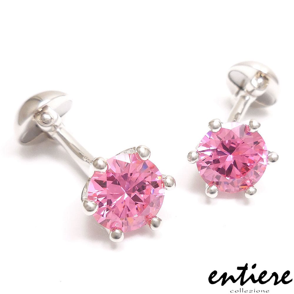 entiere アンティエーレ カフスボタン カフリンクス ピンクキュービックジルコニア メンズ  シルバー925