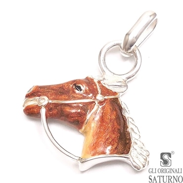 SATURNO サツルノ チャーム ペンダントトップ 馬 ライトブラウン シルバー925 エナメル彩色 メンズ レディース